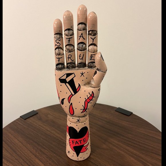 Tattooed Articulated Wooden Hand - Picture 3 of 5